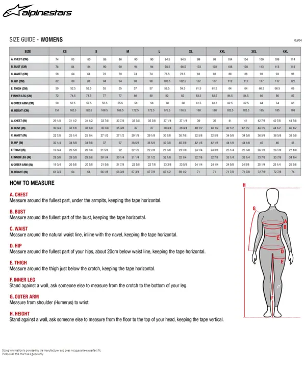 Image: Product/Part name Size Chart