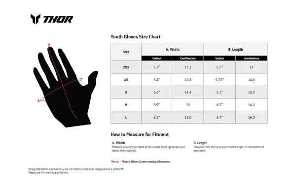 Image: Product/Part name Size Chart
