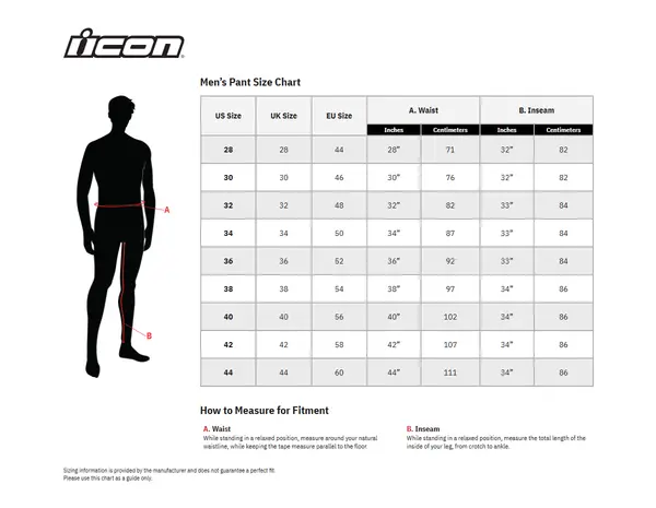 Image: Product/Part name Size Chart