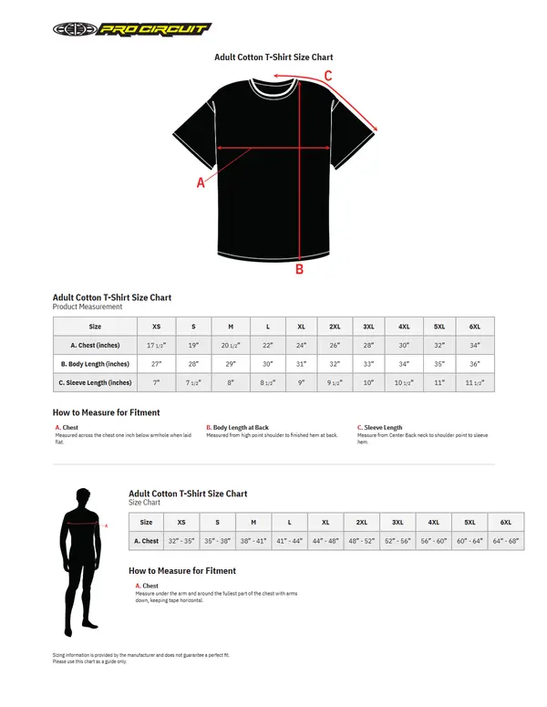 Image: Product/Part name Size Chart