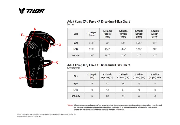 Image: Product/Part name Size Chart