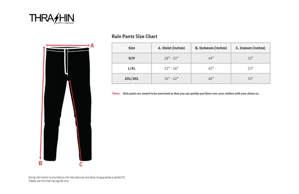Image: Product/Part name Size Chart