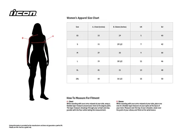 Image: Product/Part name Size Chart