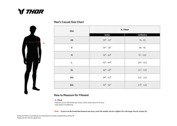 Image: Product/Part name Size Chart