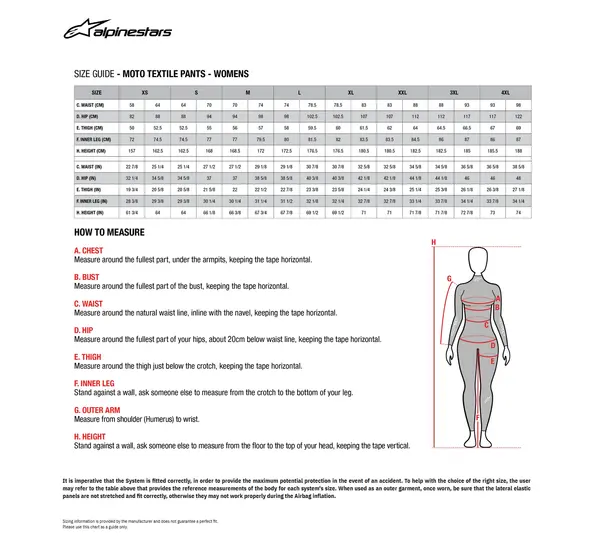 Image: Product/Part name Size Chart