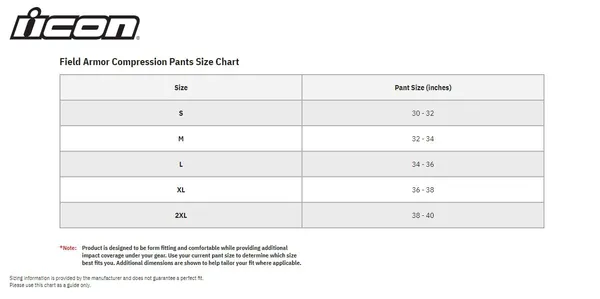 Image: Product/Part name Size Chart