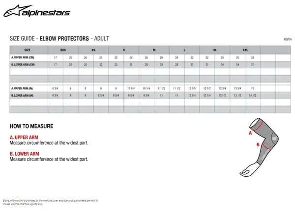 Image: Product/Part name Size Chart
