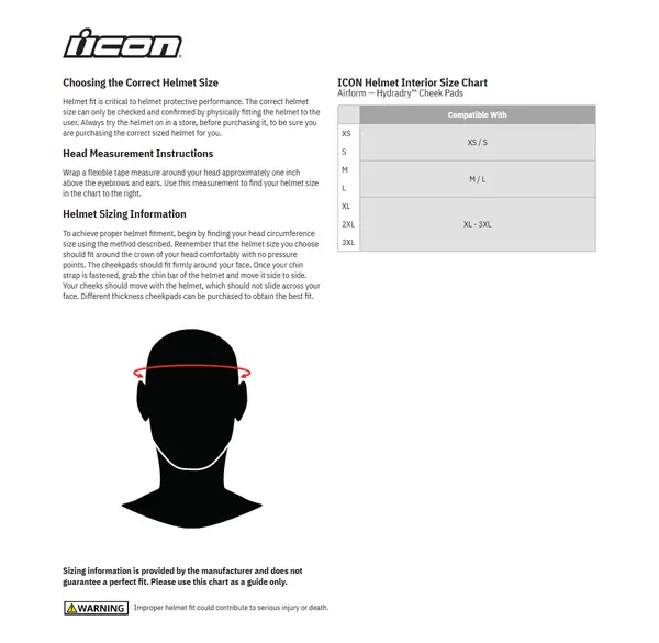 Image: Product/Part name Size Chart
