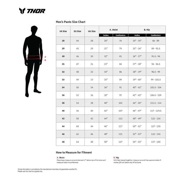 Image: Product/Part name Size Chart