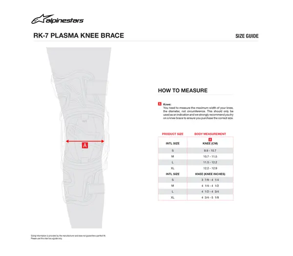 Image: Product/Part name Size Chart