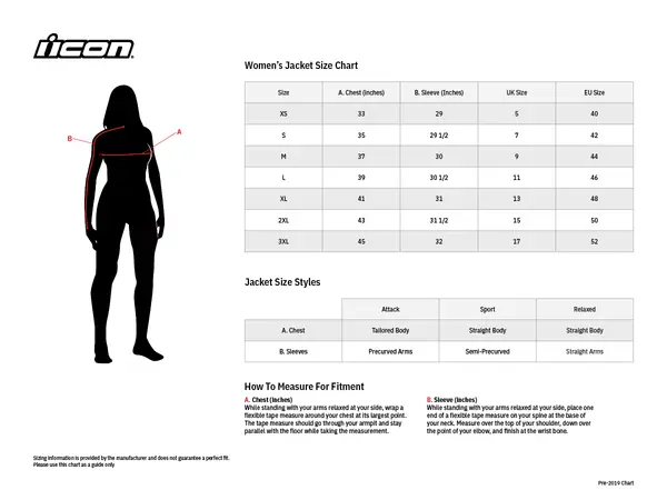 Image: Product/Part name Size Chart