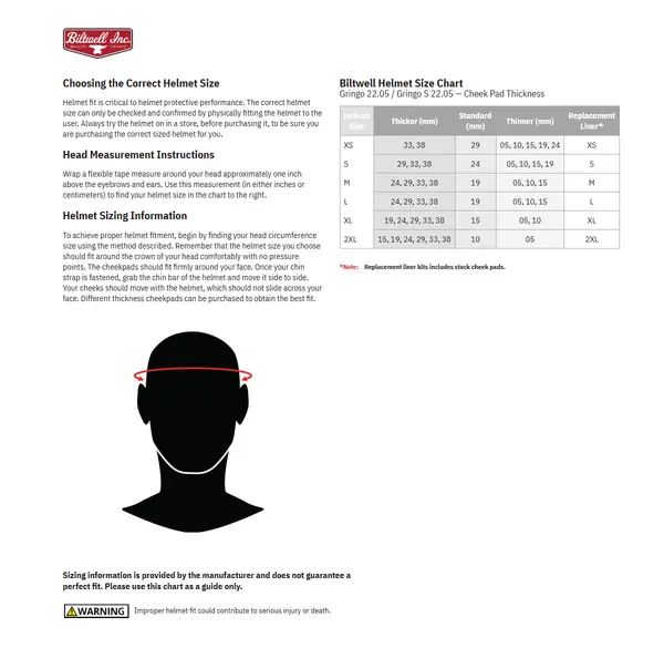 Image: Product/Part name Size Chart