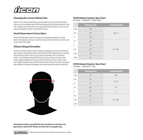 Image: Product/Part name Size Chart