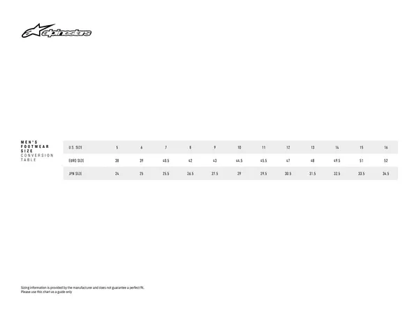 Image: Product/Part name Size Chart