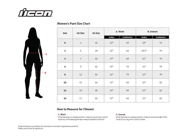 Image: Product/Part name Size Chart