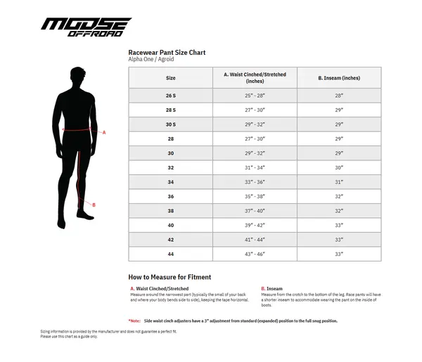 Image: Product/Part name Size Chart