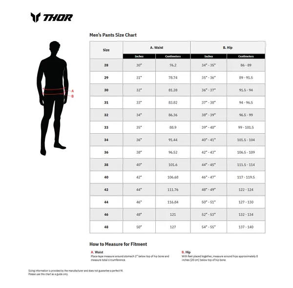 Image: Product/Part name Size Chart