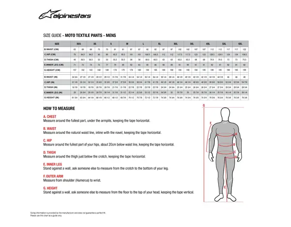 Image: Product/Part name Size Chart