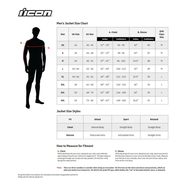 Image: Product/Part name Size Chart