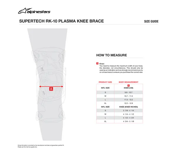 Image: Product/Part name Size Chart